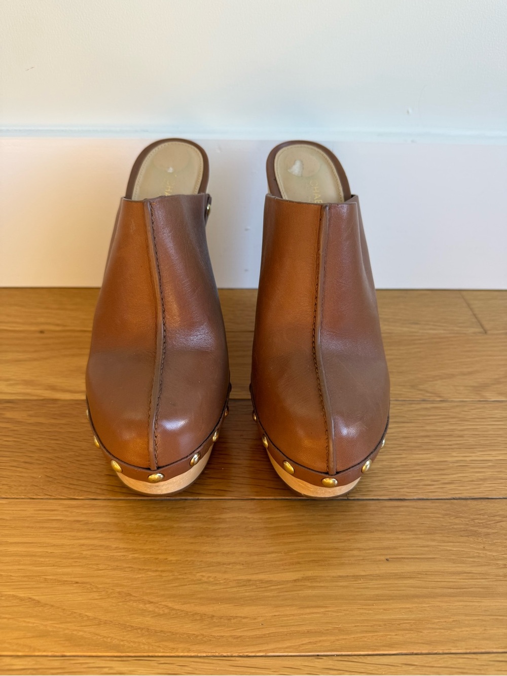 Michael Kors Cognac Leather Stud Clog Mules